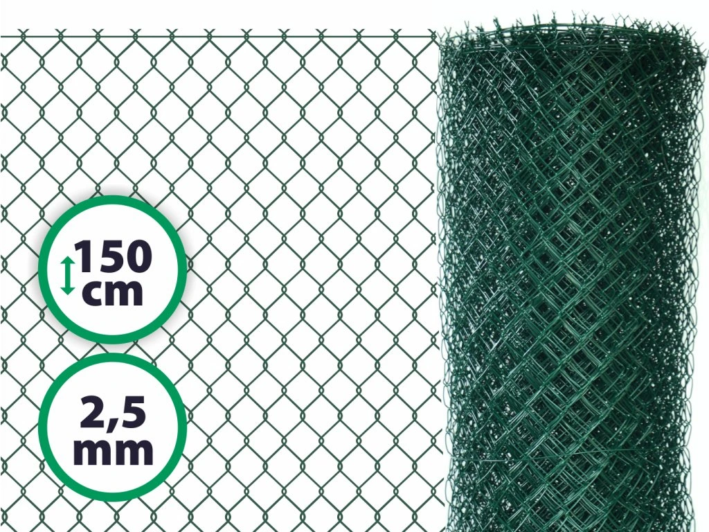 Pletivo výška 150 cm s napínacím drátem (2,5 mm; 50x50 mm; PVC; zelené) V METRÁŽI